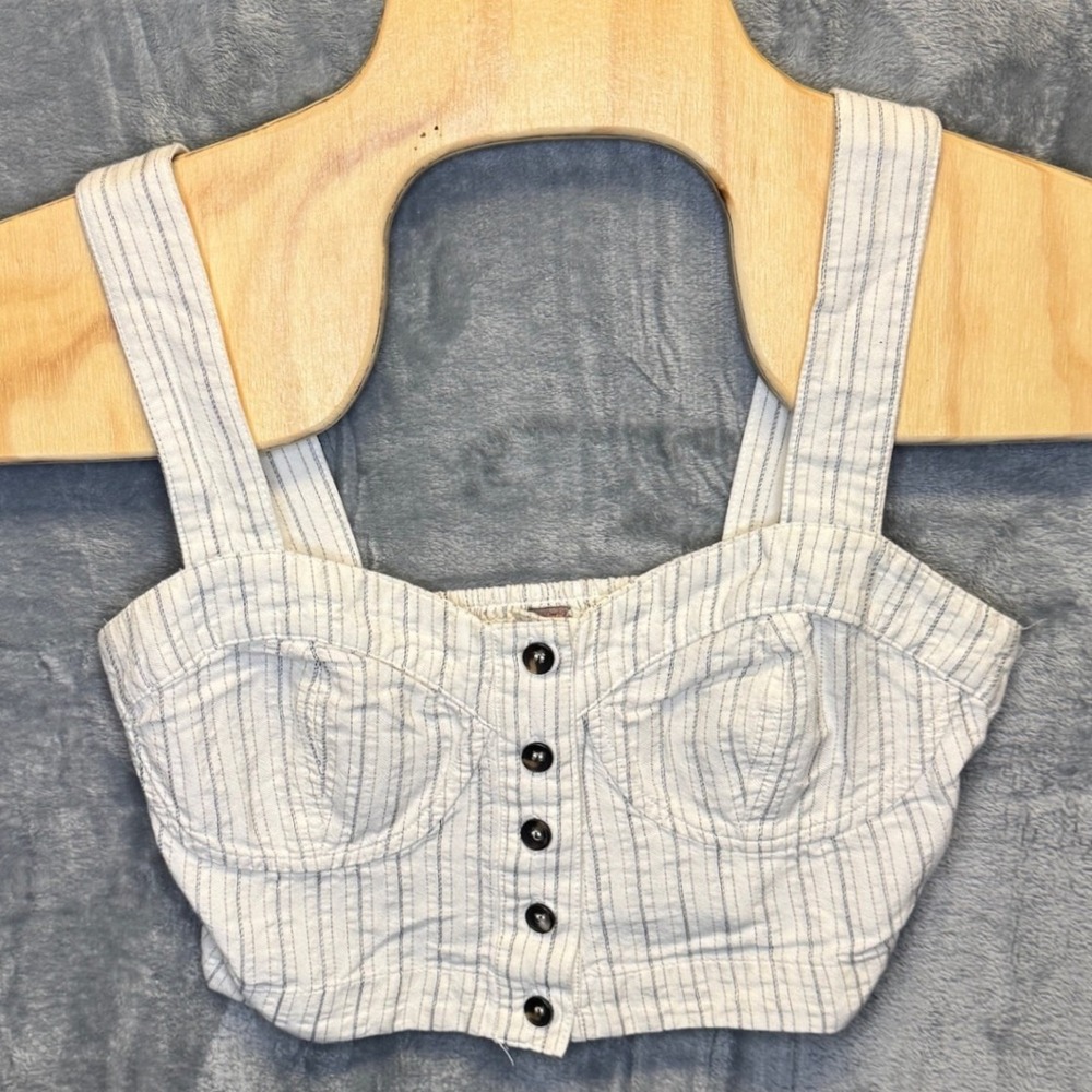 2255 | Free People Perfectly Stripe Bustier Crop Top Ivory Blue Womens XS